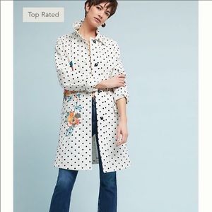 Anthropologie Polka Dot Floral Longline Peacoat